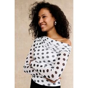 NWT AFRM Barry Asymmetric Black and White Polka Dot Top Size Small